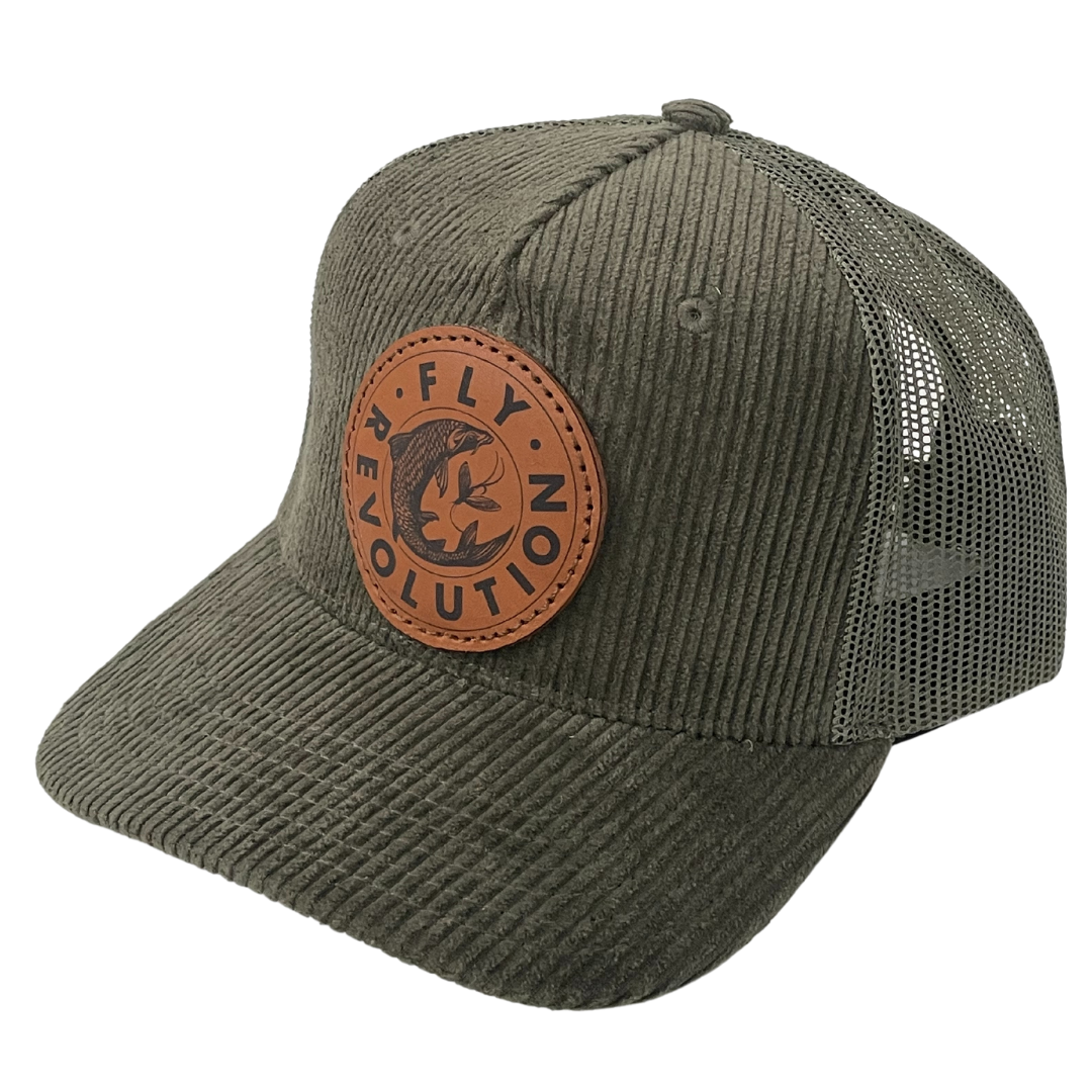 Fly Revolution - Leather Patch Corduroy Trucker ( Olive Green)